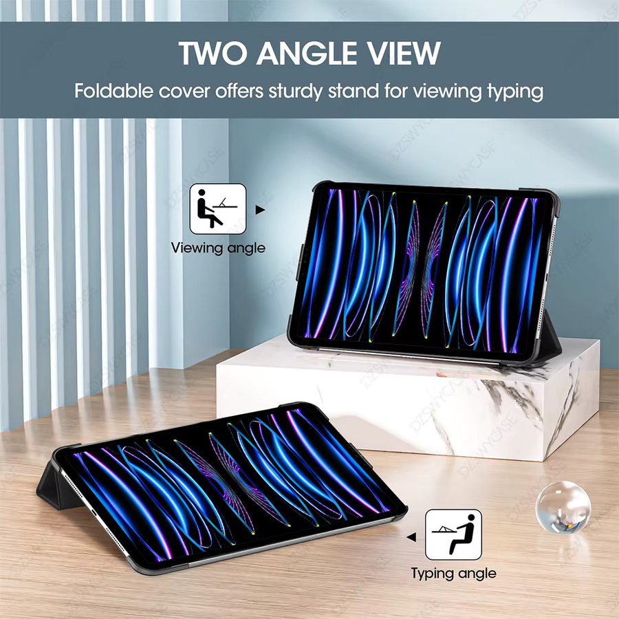 DZSWYCASE Schutzhülle für iPad Pro 11 Zoll (2018-2022) mit Trifold-Standfunktion und Auto-Sleep/Wake-Funktion, Hartplastik-Rückseite, Farben: Pink oder Schwarz - Bild 3