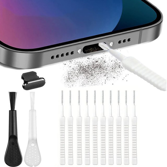 13-teiliges Handy Lautsprecher Staubentfernung Reiniger Tool Kit in Weiß für Apple iPhone 15 16 Pro Max und Kopfhörer zur Reinigung von Ladeanschluss und Staubschutzbürste - Bild 1