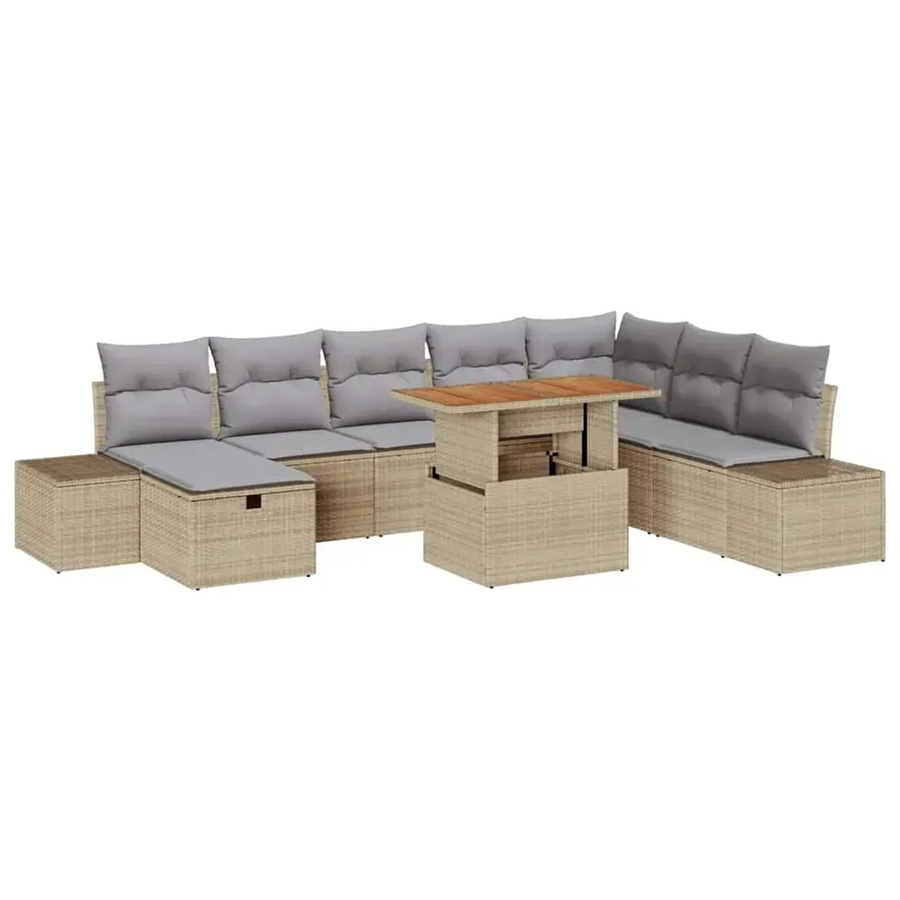 vidaXL Garten-Sofa-Set aus Poly-Rattan in Beige mit 9 Teilen, U-Form, inklusive Polsterkissen und integriertem Stauraum für Terrasse und Garten - Bild 2