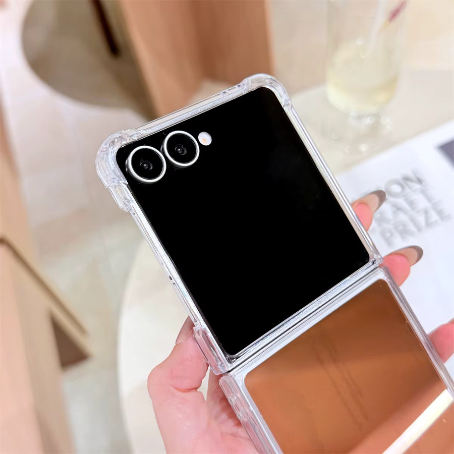 Stoßfeste Handyhülle mit Make-up-Spiegel für Samsung Galaxy Z Flip 7, 6, 5, 4, 3 5G in Gold und Transparent - Bild 3