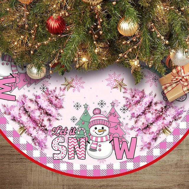 VIKAMA Weihnachtsbaum Rock mit rosa Cartoon-Schneemann und kariertem Besatz in Pink - Bild 1