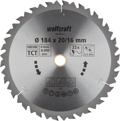 Wolfcraft Kreissägeblatt für Holz, Silber, Durchmesser: 184 mm, 22 Zähne - Bild 1