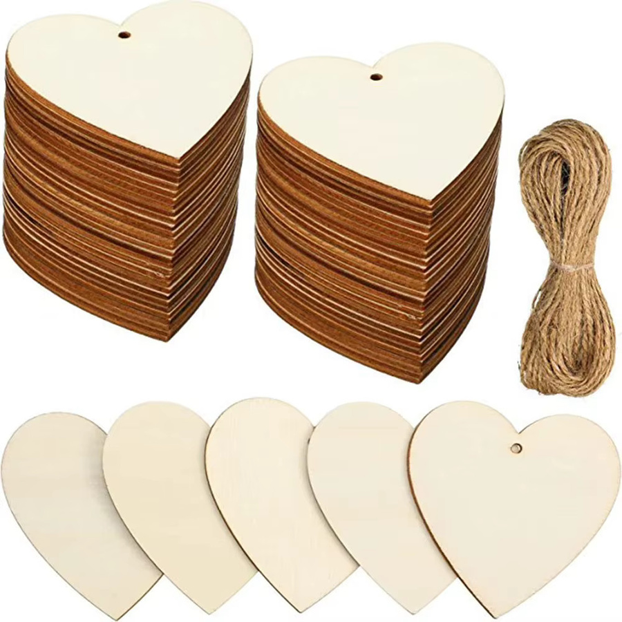 50 Stück Holzscheiben in Herzform für DIY Bastelarbeiten und Dekoration in Beige und Gelb - Bild 1