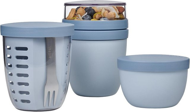 Mepal Ellipse 3er Set aus Lunchpot, Fruitpot und Snackpot mit Trennsteckern in Blau, auslaufsicher und mit Schraubverschluss - Bild 1