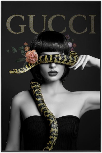 Modernes Bild LADY WITH SNAKE in Schwarz aus Glas und Kunststoff, Breite: 120 cm, Höhe: 80 cm, Tiefe: 3,5 cm - Bild 1