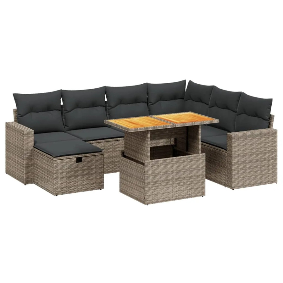 vidaXL 8-tlg. Garten-Sofagarnitur in L-Form aus grauem Poly-Rattan mit UV-beständigen Kissen und pulverbeschichtetem Stahlgestell - Bild 2