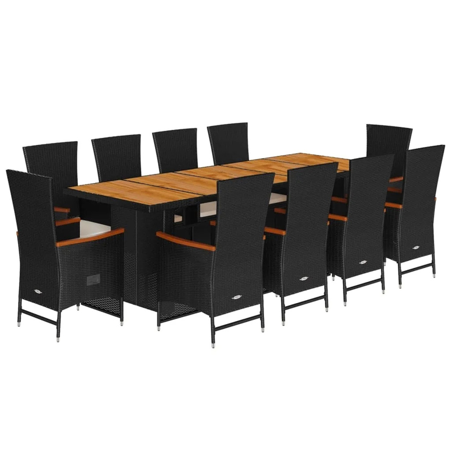vidaXL 11-teilige Garten-Essgruppe aus Poly Rattan und Akazienholz in Schwarz mit Kissen - Bild 2