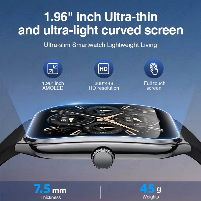 LIGE Smartwatch, 1,96 Zoll, Schwarz, Silikon, Unisex - Bild 2