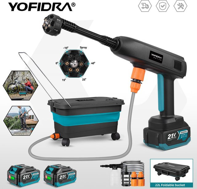 YOFIDRA Hochdruck-Autowaschpistole mit 22L Wassertank und 100 Bar Druck, tragbares Reinigungsgerät für Makita LXT 18V Akku, Schwarz - Bild 1