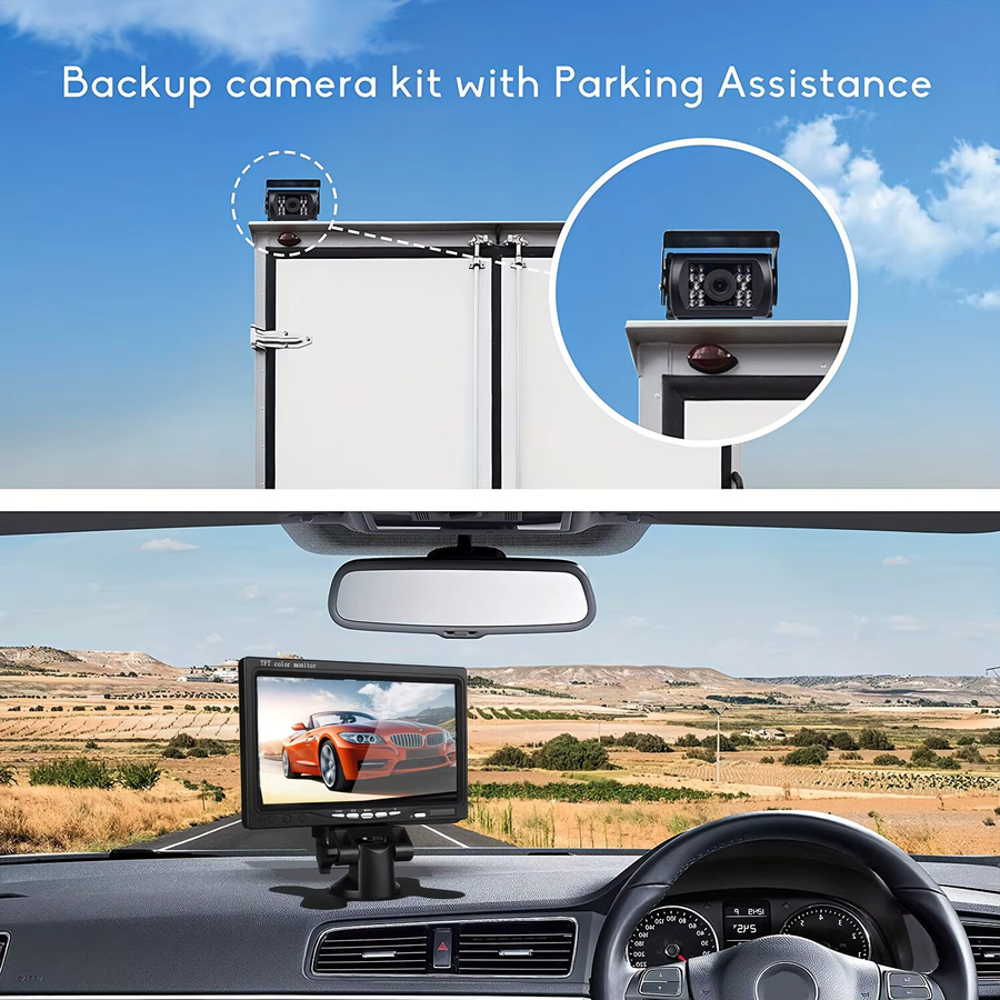 Bileeko 7-Zoll Backup-Kit mit Nachtsicht-Rückfahrkamera in Schwarz für LKW, Bus, Anhänger und Pickup - Bild 6