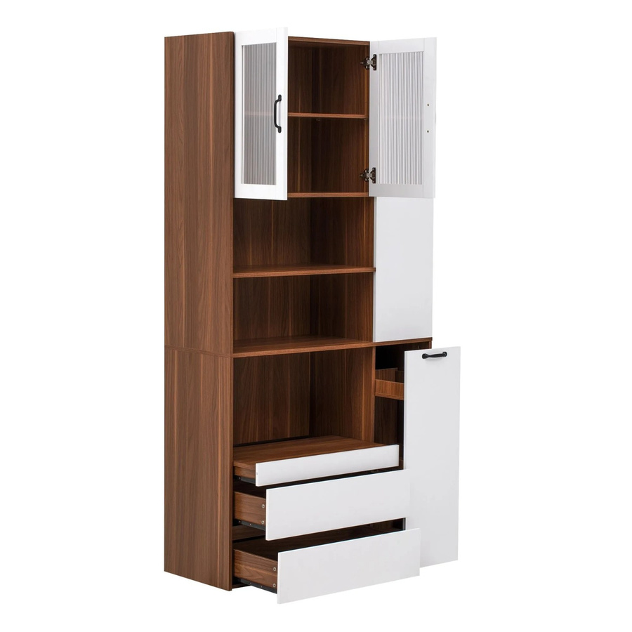 okwish Highboard in Braun mit Riffelglas, Schubladen und verstellbaren Böden, B/T/H: 100 x 40 x 200 cm - Bild 2