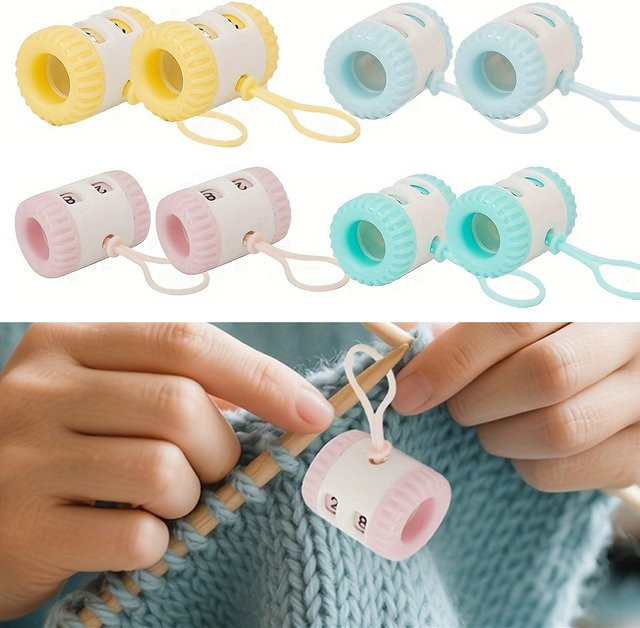Strickzähler aus Kunststoff mit Lanyard als Stichmarker für Strick- und Nähzubehör in Gelb und Multicolour - Bild 1
