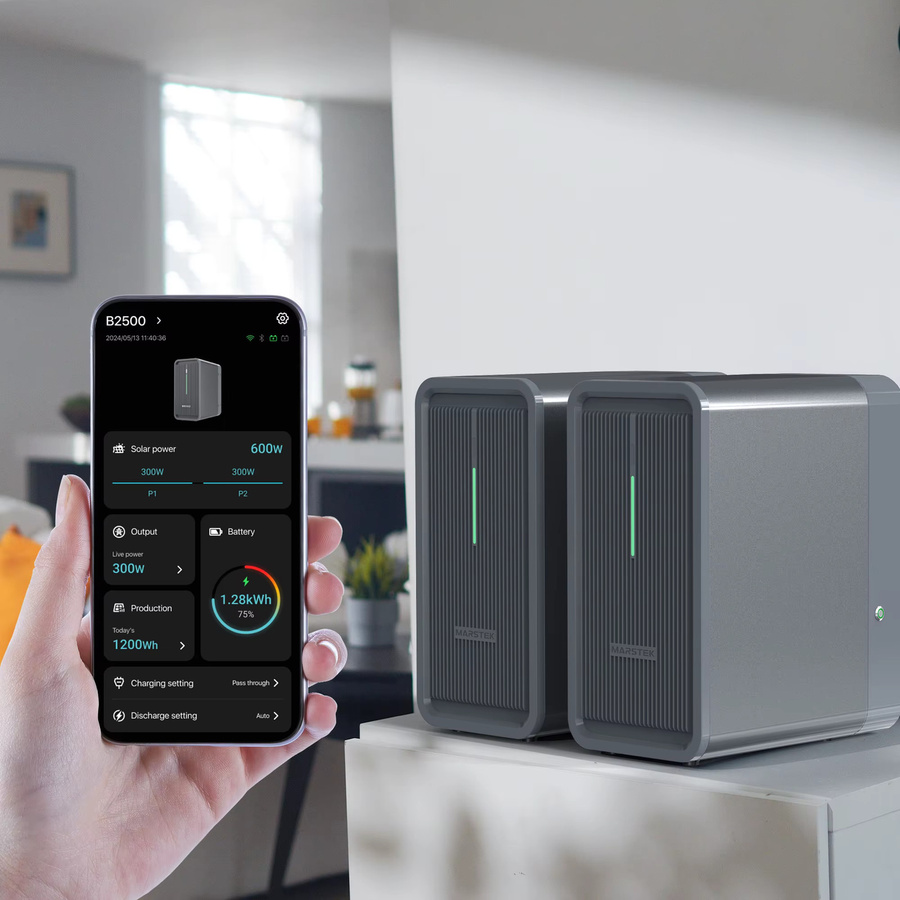 MARSTEK B2500-D Balkon-Solarbatterie LiFePO4 Energiespeichersystem mit 2240Wh Kapazität, 1600W Leistung, Dual MPPT und 800W Ausgang, IP65 Schutzklasse für Deine Heimstromversorgung - Bild 3