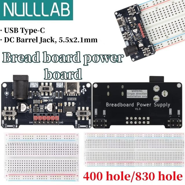 NullLab Dual-Port-Steckplatten-Stromversorgungsmodul mit Typ-C-Anschluss und 2,1x5,5-mm-DC-Buchse, 6-12-V-Eingang, Schwarz - Bild 1