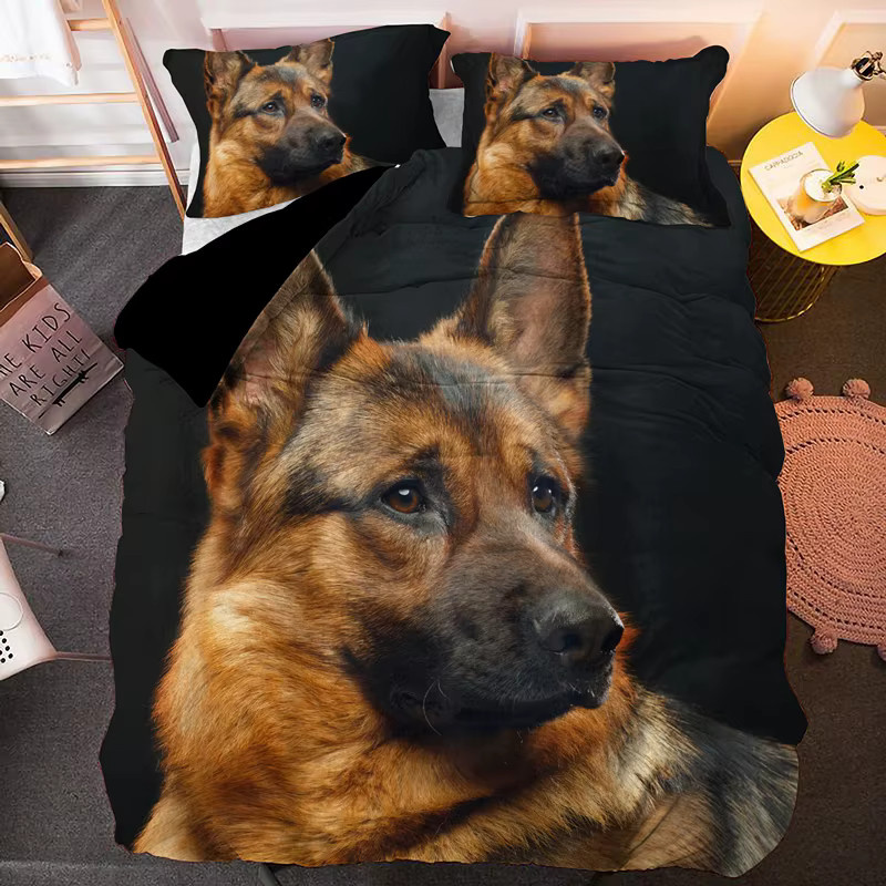 3-teiliges Bettwäsche-Set mit Deutscher Schäferhund Motiv in Schwarz, bestehend aus Bettbezug und Kissenbezügen in Euro-Größe - Bild 2