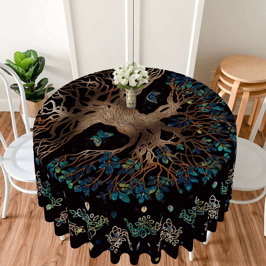 Wasserdichte runde Tischdecke mit Lebensbaum-Motiv in Blau und Lila, Durchmesser: 160 cm - Bild 2