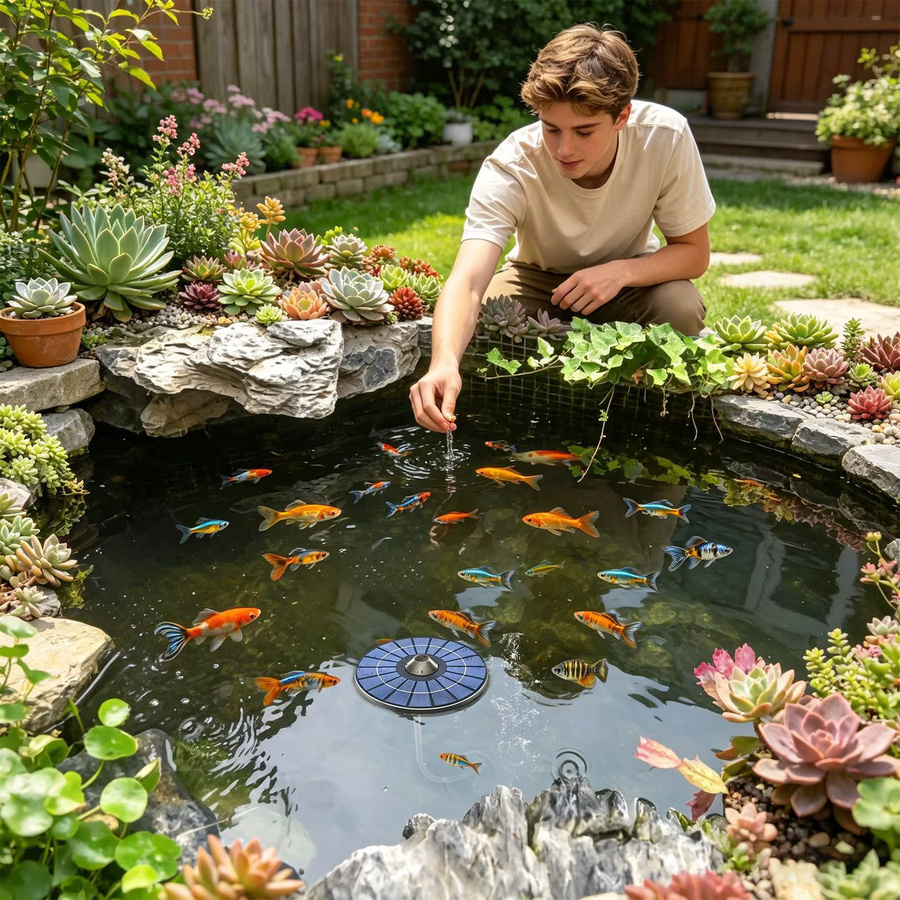 Solar-Teichbelüfter Set mit tragbarer Luftpumpe und 1,5 m Luftschlauch für Aquarien und Fischbecken - Bild 4