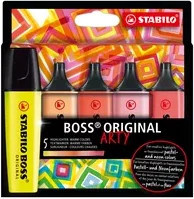 STABILO Textmarker BOSS ORIGINAL ARTY Set mit 5 Farben: Rot, Gelb, Pink, Orange und Multicolour mit Keilspitze - Bild 1