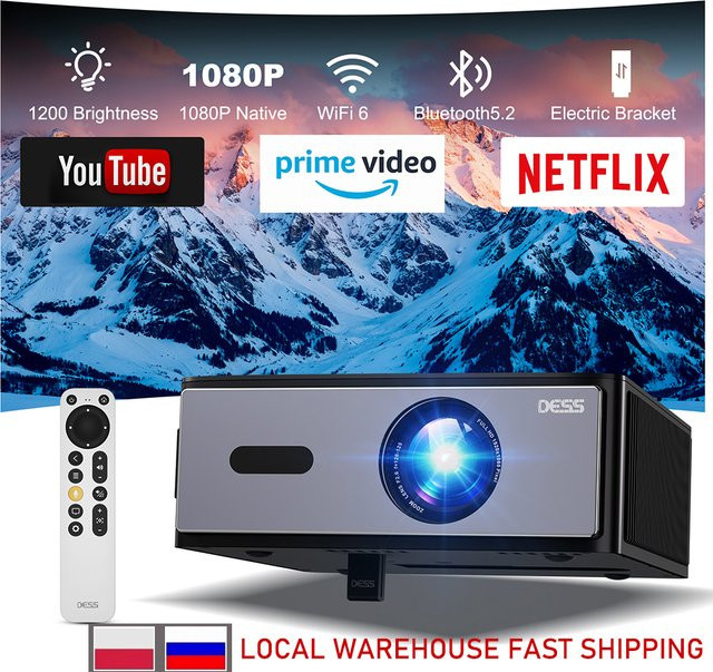 DESS C4 PRO Full HD LED Projektor in Schwarz mit Bluetooth 5.2 und WiFi 2.4G/5G sowie Android und Autofokus für dein Heimkino - Bild 1