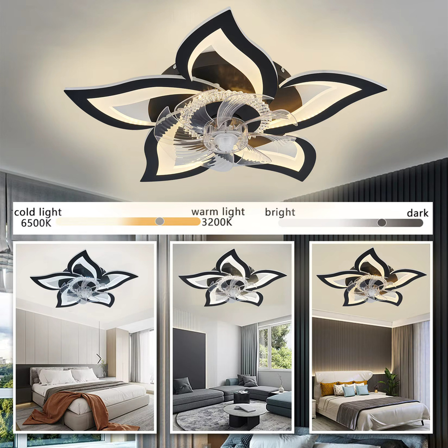 IRALAN LED-Deckenventilator mit Kronleuchter-Design in Weiß, dimmbar, für Wohnzimmer, Schlafzimmer und Küche - Bild 2