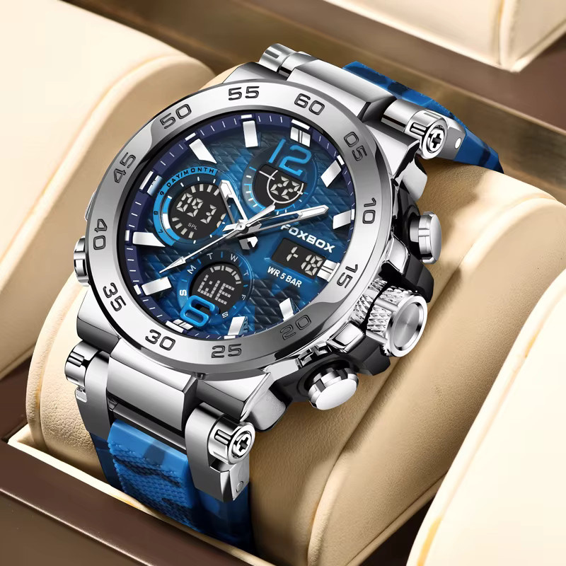 FOXBOX Armbanduhr, Digitaluhr, Quarz, Silikon, Marineblau, Herren - Bild 2