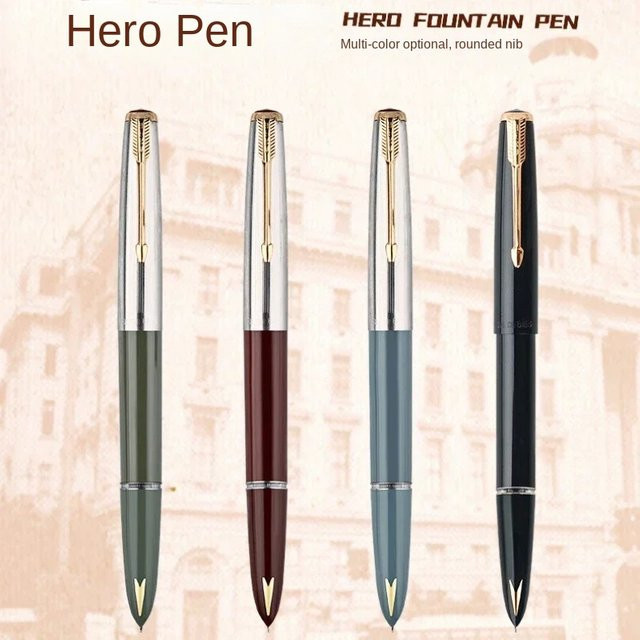 Hero 616S Retro Füllfederhalter aus Metall mit Tintenfüllung für Kalligraphie und Schule in Grün und Mehrfarbig - Bild 1