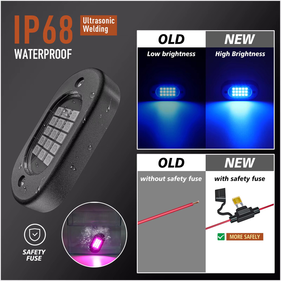 YiLaie RGB LED Rock Lights mit APP und RF Steuerung für Offroad Lkw SUV 4x4 ATV Jeep in Multicolour - Bild 6