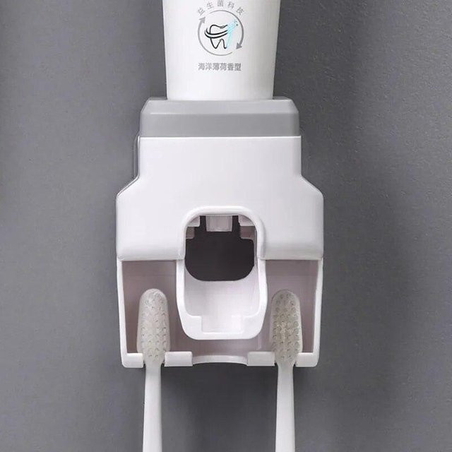 LChome Multifunktionaler Zahnpasta Spender mit Wandhalterung und automatischem Squeezer Badezimmer Zubehör Set in Grau - Bild 1