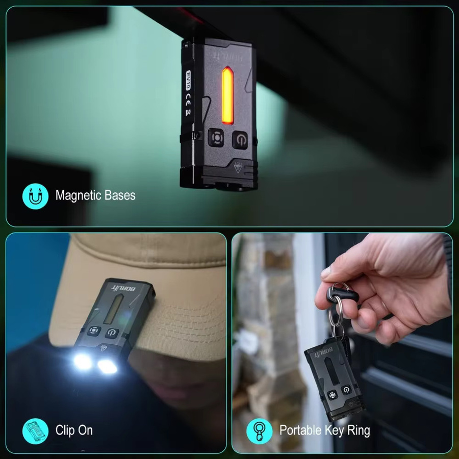 BORUiT EV10 LED-Schlüsselanhänger-Taschenlampe mit 1100 Lumen, wiederaufladbare EDC-Arbeitsleuchte mit Magnet und Typ-C-Anschluss, Schwarz - Bild 4