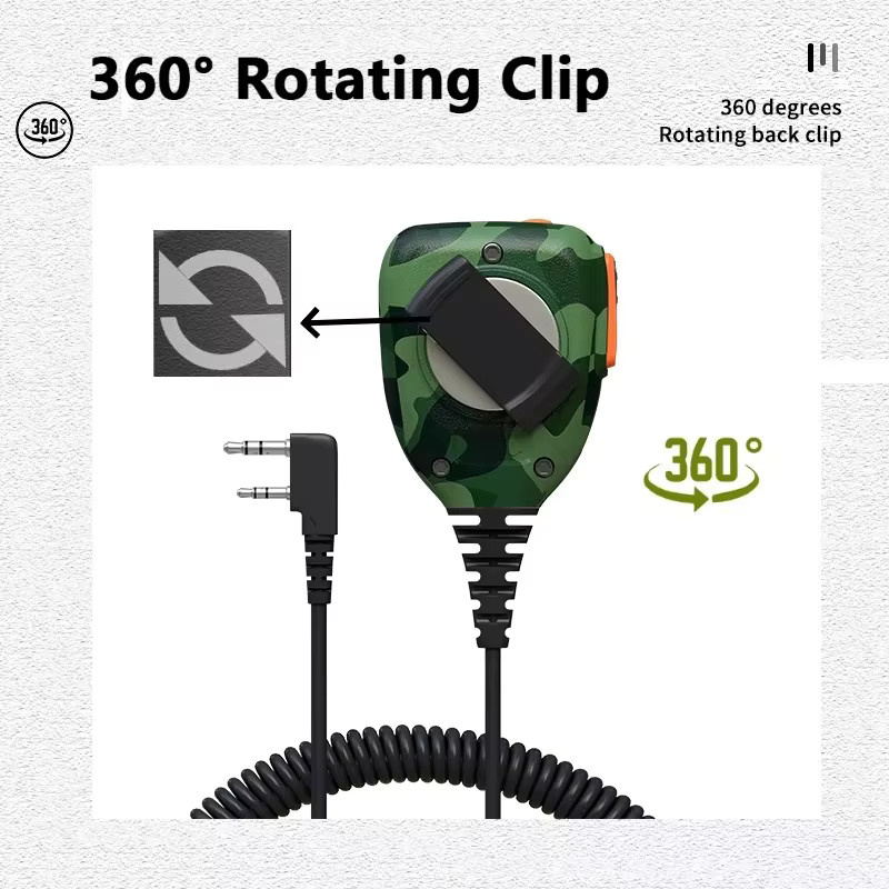 Baofeng Camo Mikrofon wasserdicht mit 2PTT für Walkie Talkies, 2-poliger Kenwood Typ, IP55 Handmikrofon für UV-82 UV16 888s, Multicolour - Bild 4