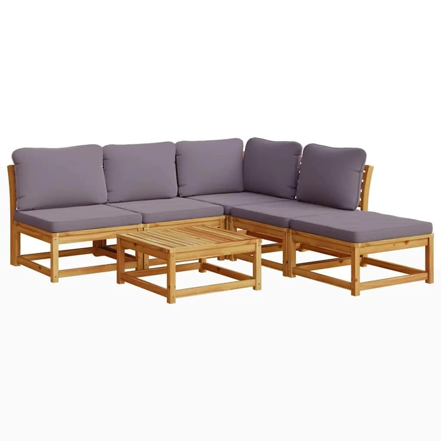vidaXL 6-tlg Garten-Lounge-Set aus Akazien-Massivholz in L-Form mit grauen Polsterkissen - Bild 2