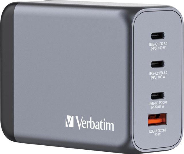 Verbatim GNC-200 GaN Universal-Ladegerät 200W mit 1x USB-A und 3x USB-C in Schwarz/Grau - Bild 3