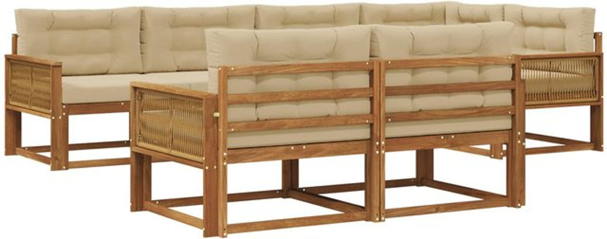vidaXL Outdoor-Sofagarnitur aus Akazie mit Kissen, 7-teiliges Loungemöbel-Set in Natur und Beige - Bild 1