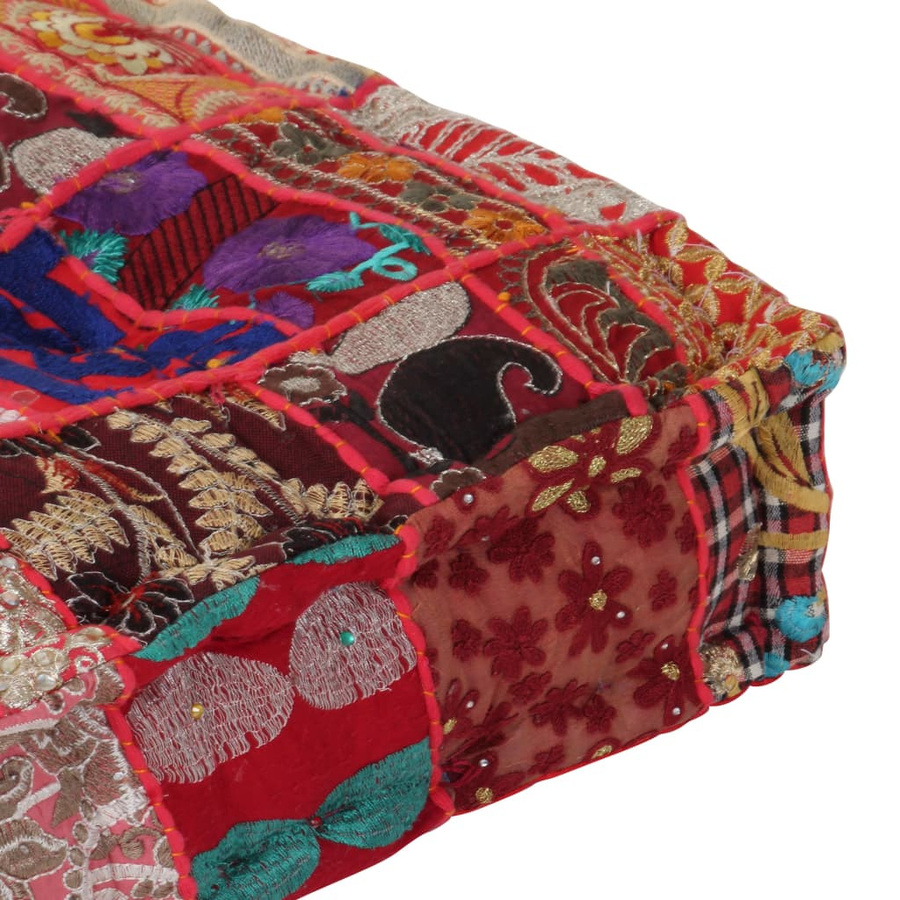 vidaXL Patchwork-Pouf aus Baumwolle in Rot und Multicolour, B/T/H: 50 x 50 x 12 cm - Bild 4