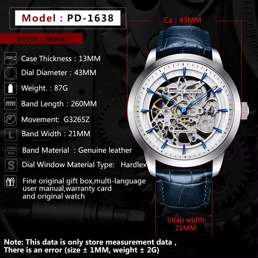PAGANI DESIGN Armbanduhr Edelstahl, Leder, Silber, Herren - Bild 2