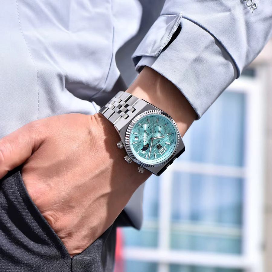 BENYAR Chronograph Armbanduhr, Quarz, Edelstahl, Blau, Herren - Bild 2