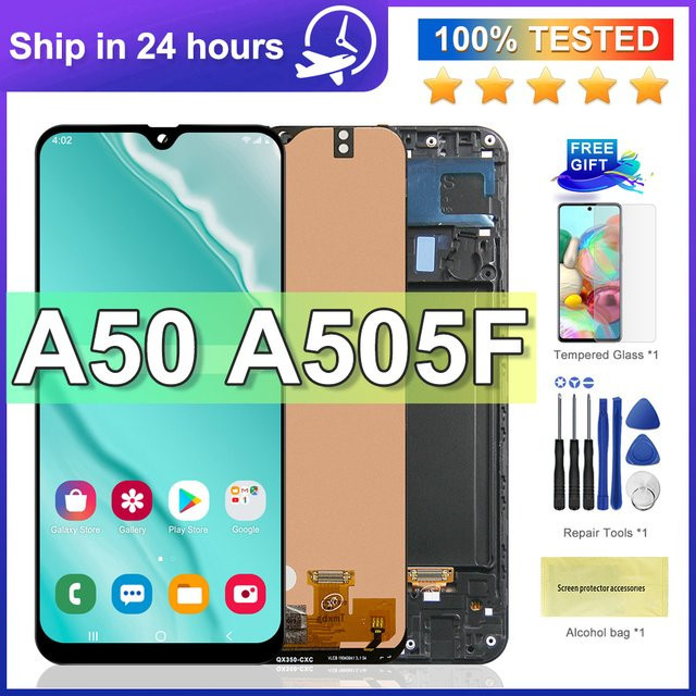 Samsung A50 LCD-Display mit Touchscreen Digitizer und Rahmen in Schwarz - Bild 1