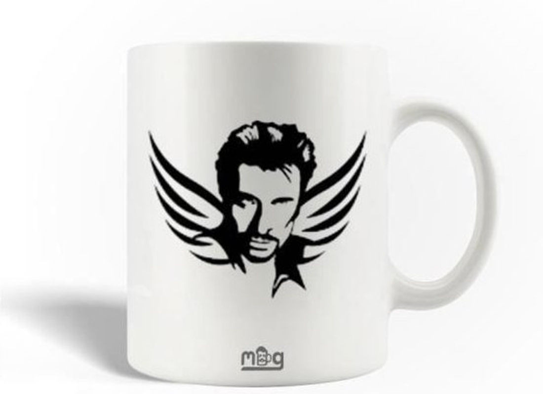 Keramiktasse CAPACHEAP mit Johnny Hallyday Porträt Design in Weiß - Bild 1