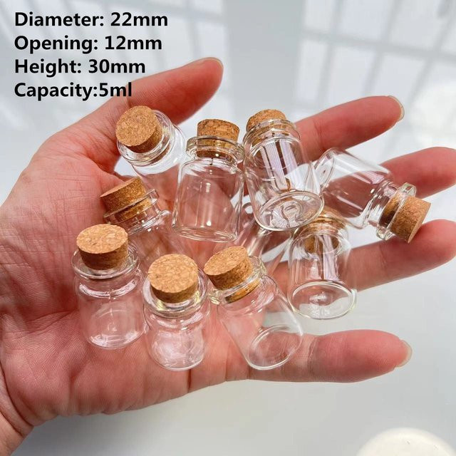 Mini Glasreagenzgläser mit Korken, transparent, 5 ml, H x B x T: 3,0 x 1,1 x 2,2 cm - Bild 1