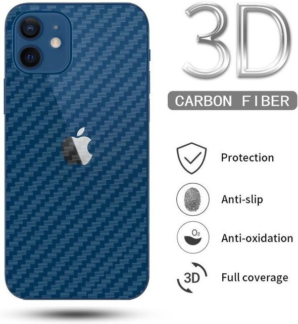 5 Stück Karbonfaser Rückseiten-Displayschutzfolie Aufkleber für iPhone Modelle in Transparent und Blau - Bild 1