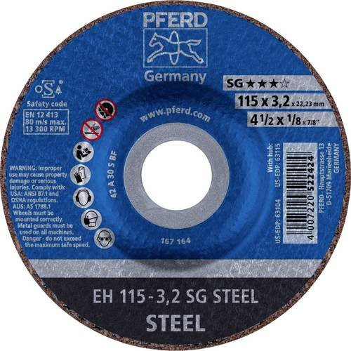 PFERD Trennscheibe EH SG STEEL gekröpft für Stahl, Farbe: Blau, Durchmesser: 115 mm, Dicke: 11,5 mm, Bohrung: 22,23 mm, 25 Stück - Bild 1