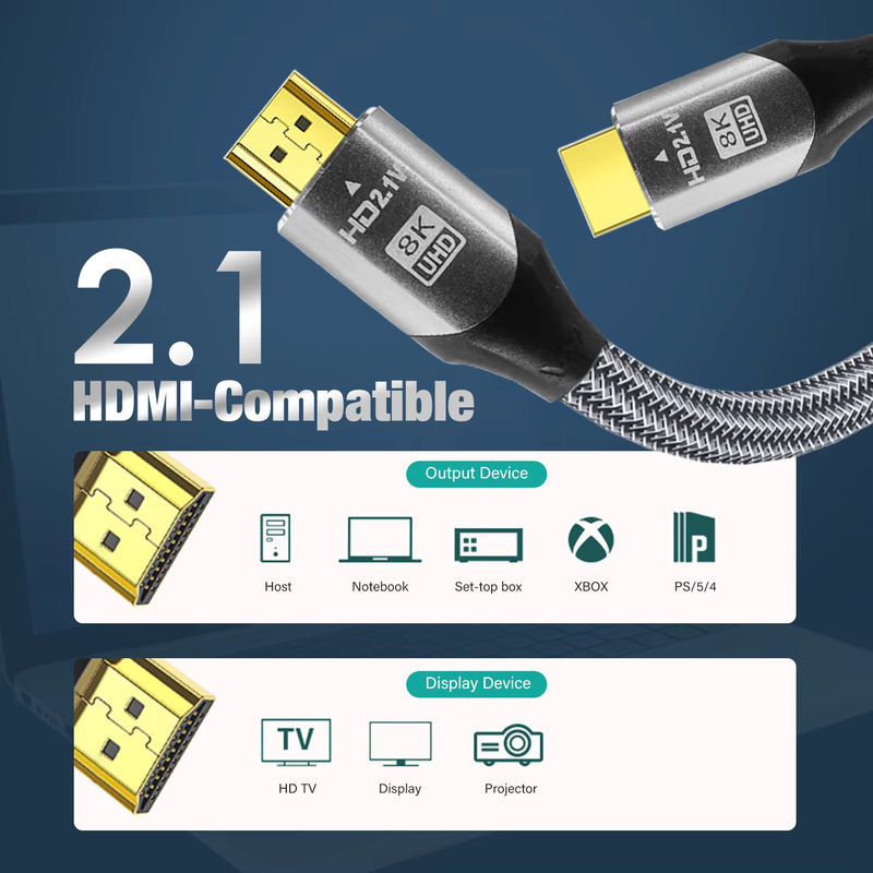 Nephy HDMI 2.1 Kabel Ultra High Speed 48Gbps in Schwarz für 8K@60Hz und 4K@120Hz HDR zur Nutzung mit PC, Laptop, Projektor, HD TV und PS5 - Bild 2