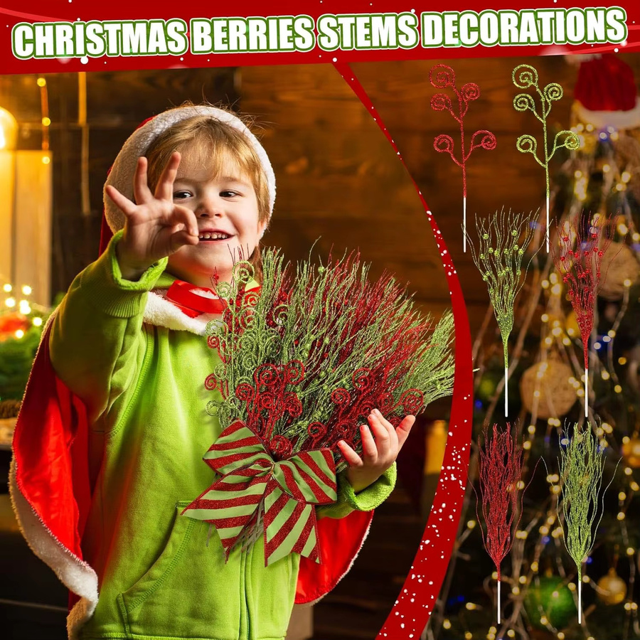 MENGHAO 6er Set Künstliche Beeren-Bouquets in Rot und Grün für Weihnachtsdekoration und Tischdekoration - Bild 3