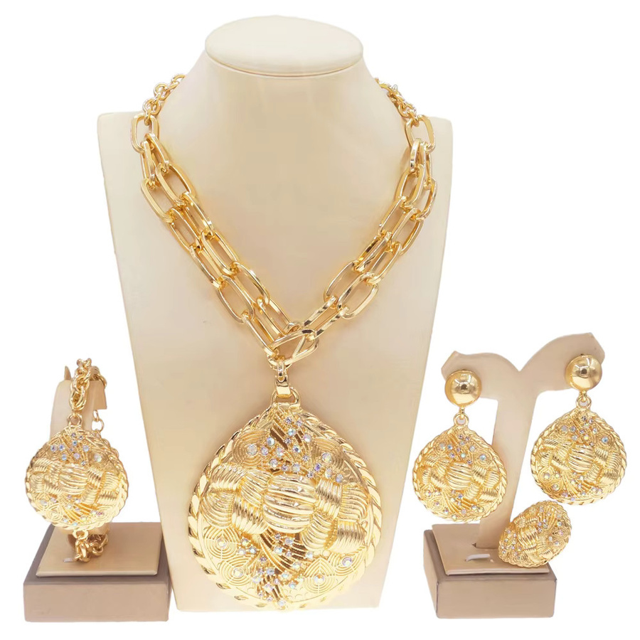 SYHOL Schmuck Set, Halskette mit Anhänger, Gold, Kristall, Damen - Bild 2