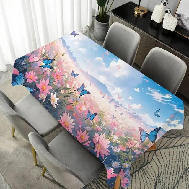 Wasserdichte und ölabweisende Tischdecke von JINGYUE Pet mit floralem Schmetterlingsmuster, rechteckig, Mehrfarbig, B/T: 90 x 140 cm - Bild 1