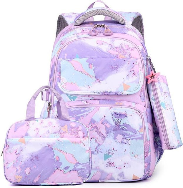3-teiliges Weft Schulrucksack-Set für Mädchen und Jungen mit Brotdose und Federmäppchen in Violett - Bild 1