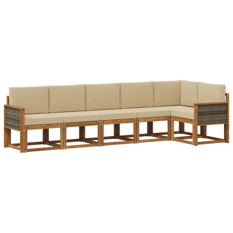 vidaXL Outdoor-Sofagarnitur in L-Form aus Akazienholz mit Kissen in Natur und Beige - Bild 2