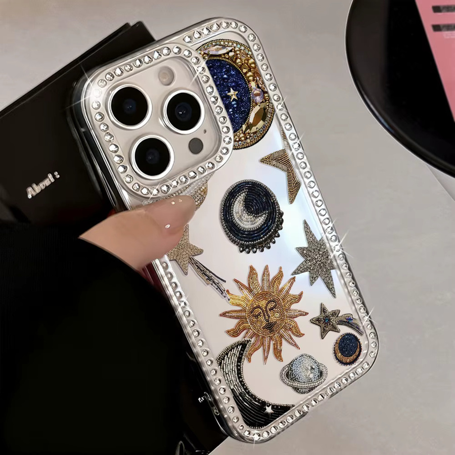 Caynes Transparente Handyhülle mit Sonne und Mond Design für iPhone 17 Pro Max 16 15 14 13 12 und iPad Air 11 stoßfeste Glitzer-Schutzhülle - Bild 4