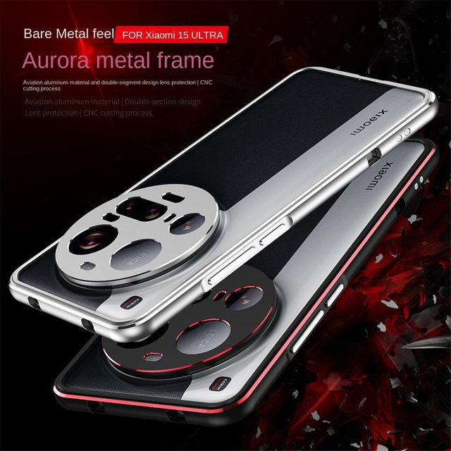 Xiaomi 15 Ultra Bumper Hard Cover mit Kamera Objektiv Schutz aus Aluminium Rahmen in Schwarz oder Rot - Bild 1