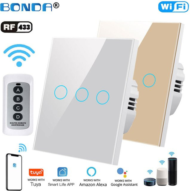 Tuya Smart WLAN und RF433 Funkfrequenz Touch-Schalter Set in Weiß ohne Neutralleiter erforderlich - Bild 1